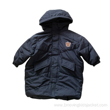 Children's Long Down Jacket With Bear Label